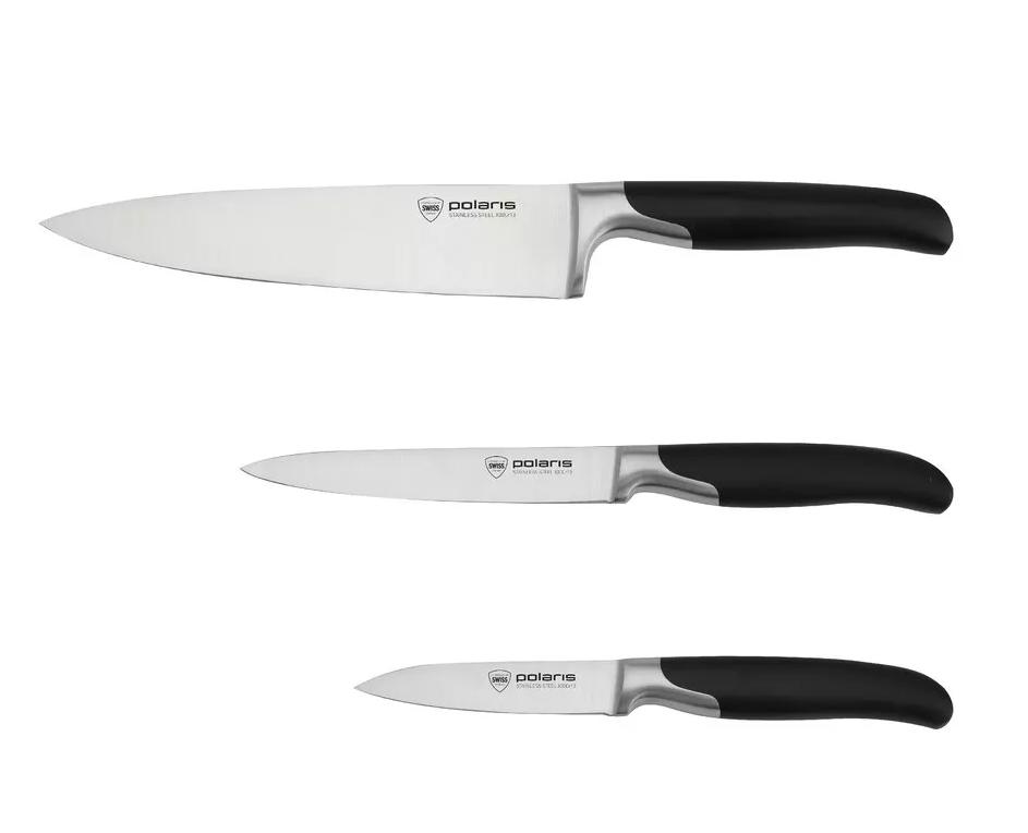 Набор ножей с ножеточкой Polaris Graphit-4SS черный - фото 1