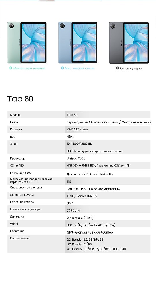 Планшет Blackview Tab 80 4G 10.1" 4/64Gb Gray - фото 21