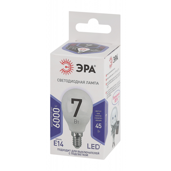 Лампа светодиодная ЭРА standart LED P45-7W-860-E14 Белая