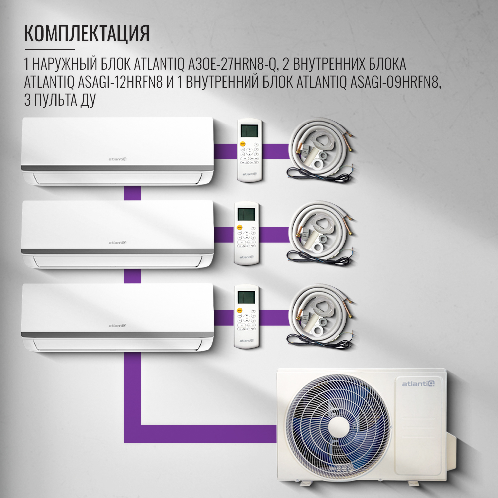 Мульти-сплит система Atlantiq A3OE-27HRN8-Q + ASAGI-09HRFN8 + ASAGI-12HRFN8 + ASAGI-12HRFN8 - фото 8