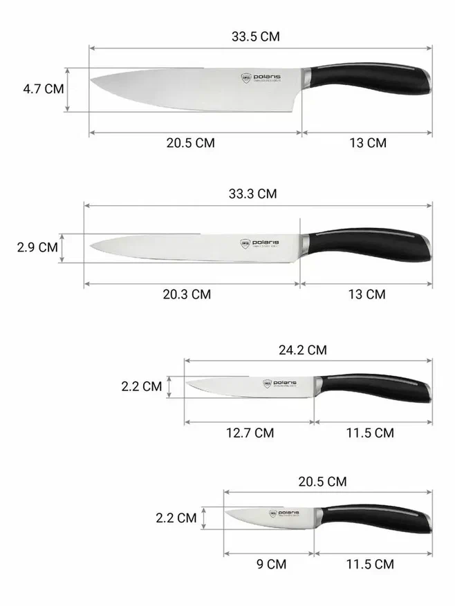 Набор кухонных ножей с подставкой и точилкой Polaris Сook Master 5SS - фото 3