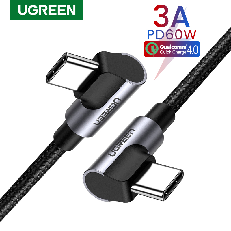 Кабель UGREEN US323 Angled USB-C Cable Aluminum Case with Braided 1m (Black)