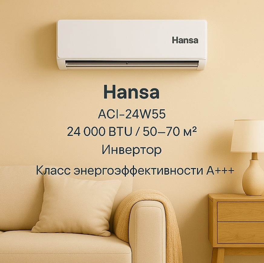 Кондиционер Inverter Hansa ACI-24W55, White, (50–72 м², 24 000 BTU, Ионизация) - фото 8 Кондиционер Inverter Hansa ACI-24W55, White, (50–72 м², 24 000 BTU, Ионизация) - фото 8