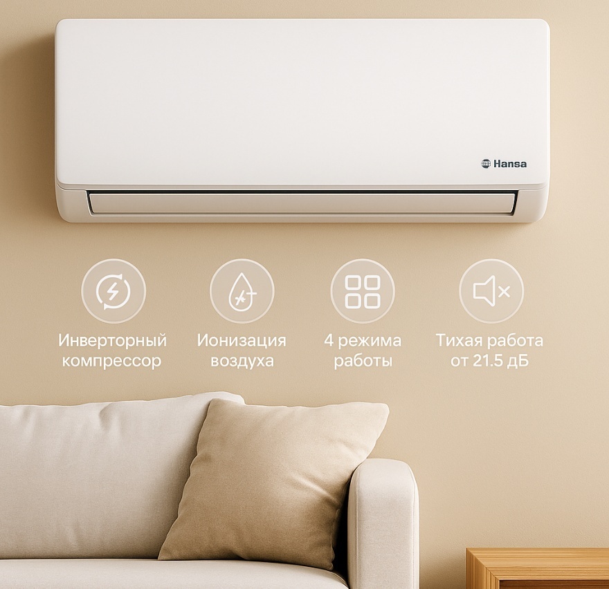 Кондиционер Inverter Hansa ACI-09W55, White, (20–27 м², 9 000 BTU, Ионизация) - фото 8 Кондиционер Inverter Hansa ACI-09W55, White, (20–27 м², 9 000 BTU, Ионизация) - фото 8