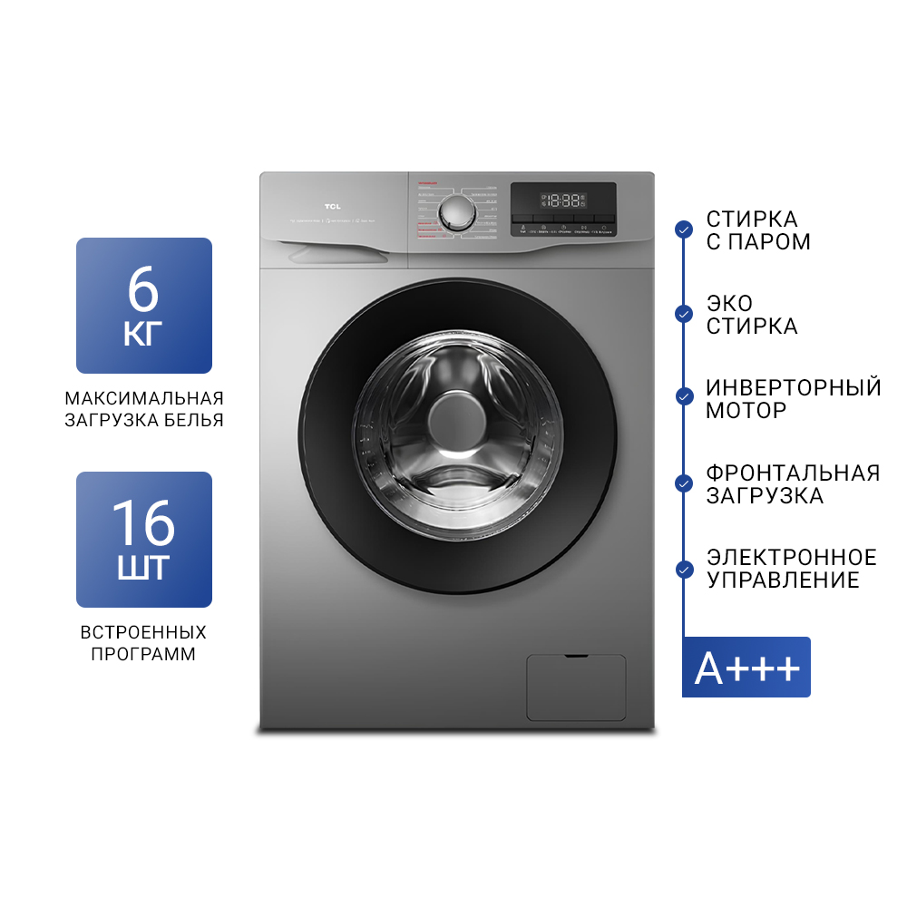 Стиральная машина TCL TWMP-606W12G1 серая - фото 9