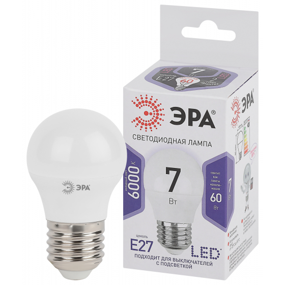 Лампа светодиодная ЭРА standart LED P45-7W-860-E27 Белая