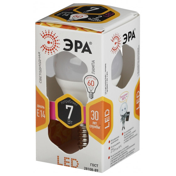 Лампа светодиодная ЭРА standart LED P45-7W-827-E14 Белая