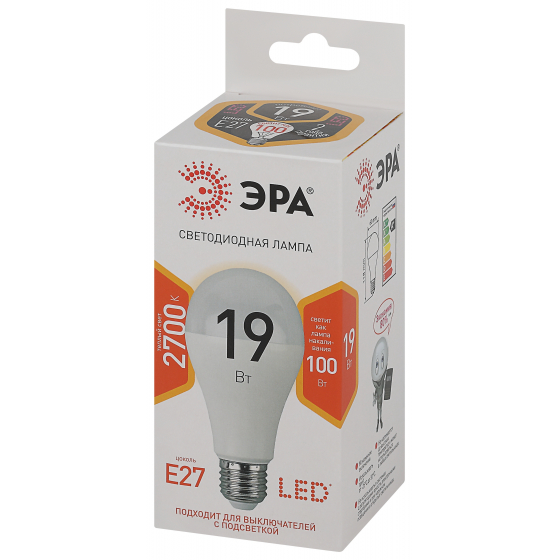 Лампа светодиодная ЭРА standart LED A65-19W-827-E27 Белая