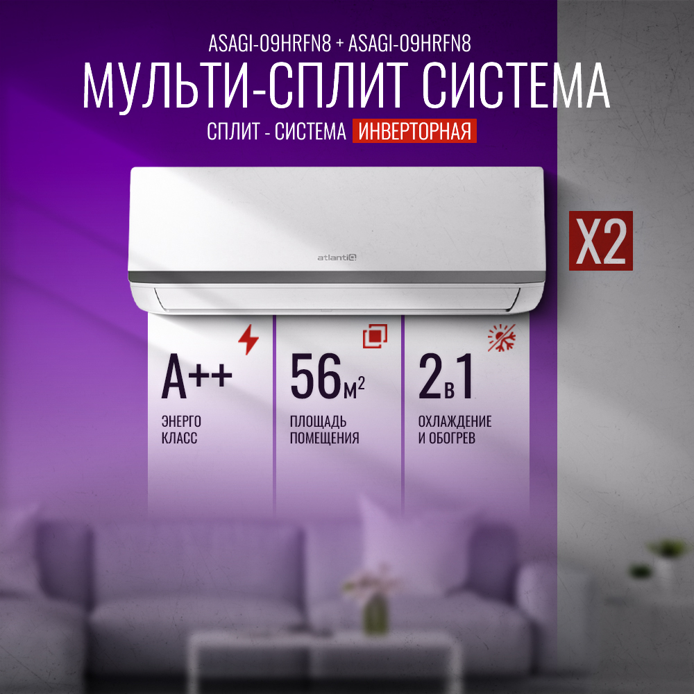Мульти-сплит система Atlantiq A2OE-18HRN8-Q + ASAGI-09HRFN8 + ASAGI-09HRFN8 - фото 3