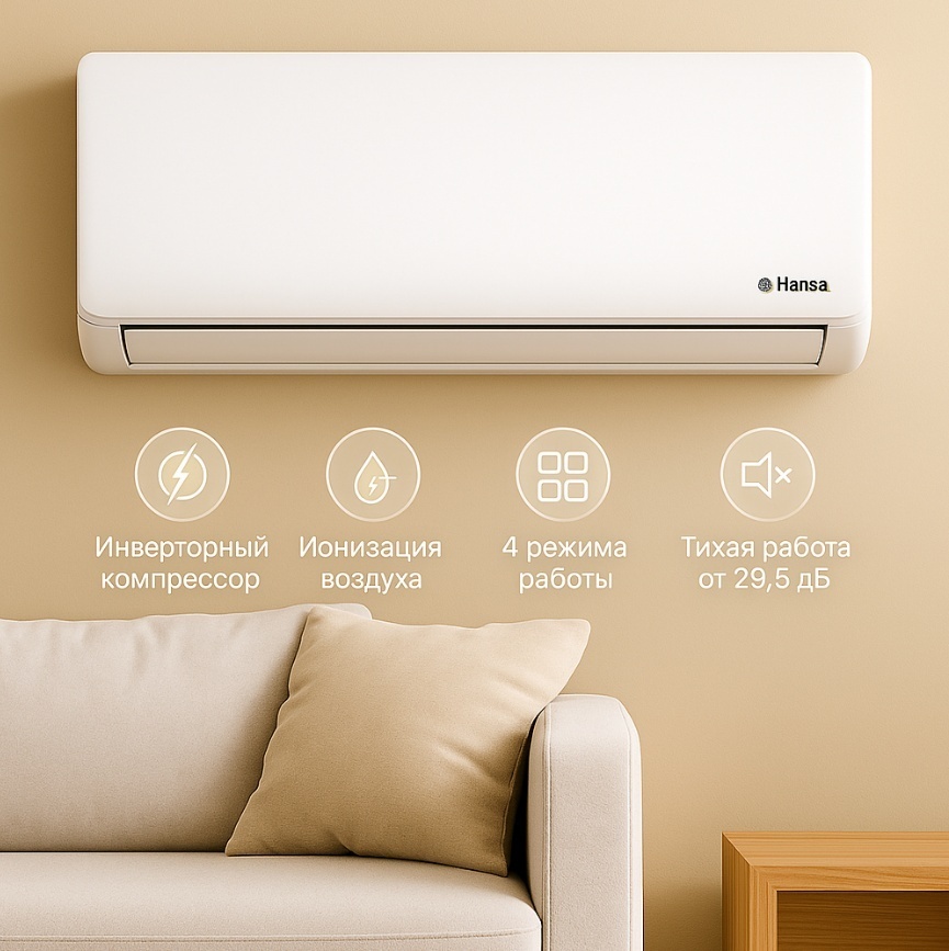 Кондиционер Inverter Hansa ACI-24W55, White, (50–72 м², 24 000 BTU, Ионизация) - фото 9 Кондиционер Inverter Hansa ACI-24W55, White, (50–72 м², 24 000 BTU, Ионизация) - фото 9