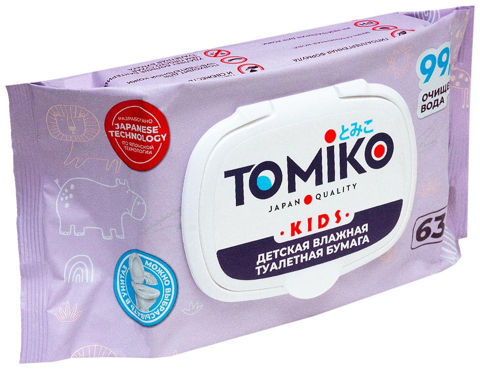 Детская влажная туалетная бумага TOMIKO, уп. 63 шт. - фото 2