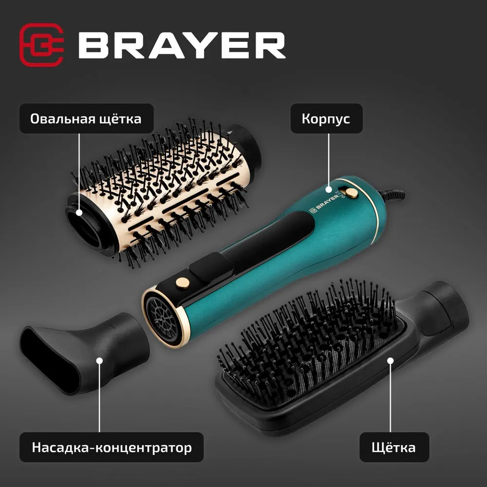 Фен-щетка BRAYER BR3136 зеленый - фото 12