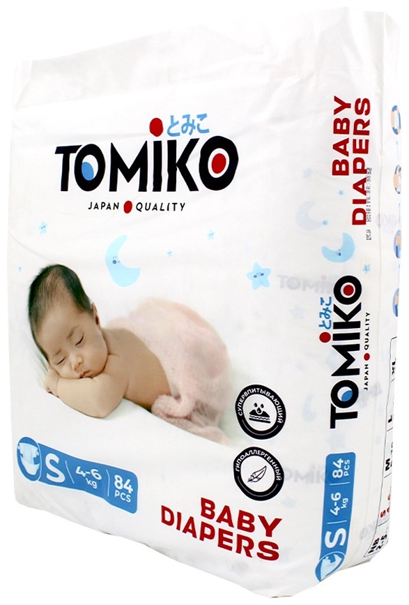 Подгузники детские TOMIKO S (4-6 КГ) 84 шт