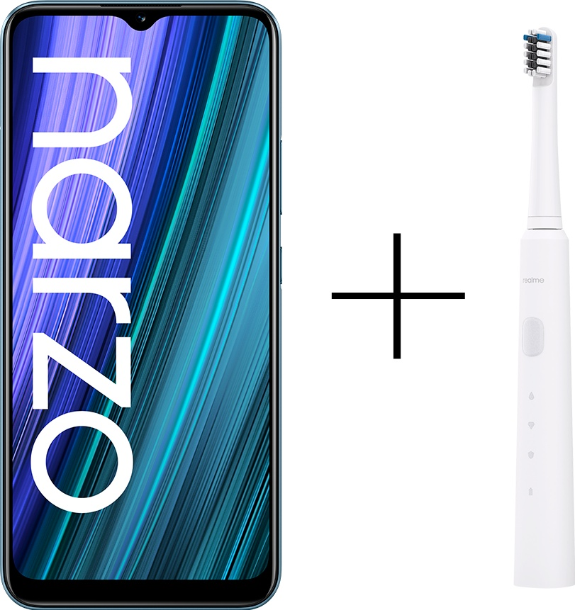 Смартфон Realme Narzo 50A 4/128Gb Oxygen Green + Realme N1 Sonic Toothbrush Белая