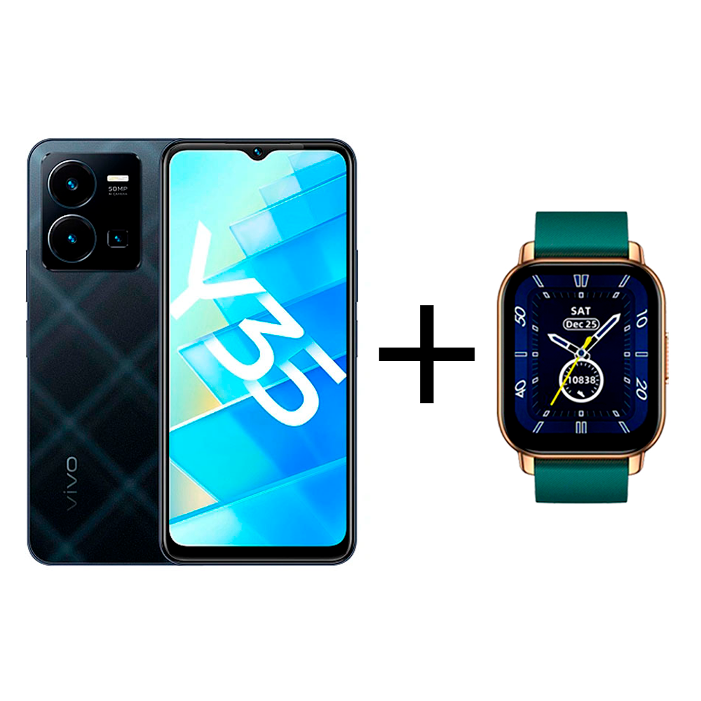 

Смартфон Vivo Y35 4/64Gb Agate Black + Смарт часы vivo Zeblaze Btalk Smart Watch Green