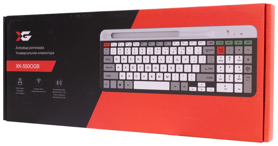 Клавиатура, XG, XK-550OGB, Ультра-тонкая, Беспроводная 2.4ГГц, Bluetooth 5.0, Кол-во стандартных клавиш 104, Анг/Рус/Каз, Серый - фото 3