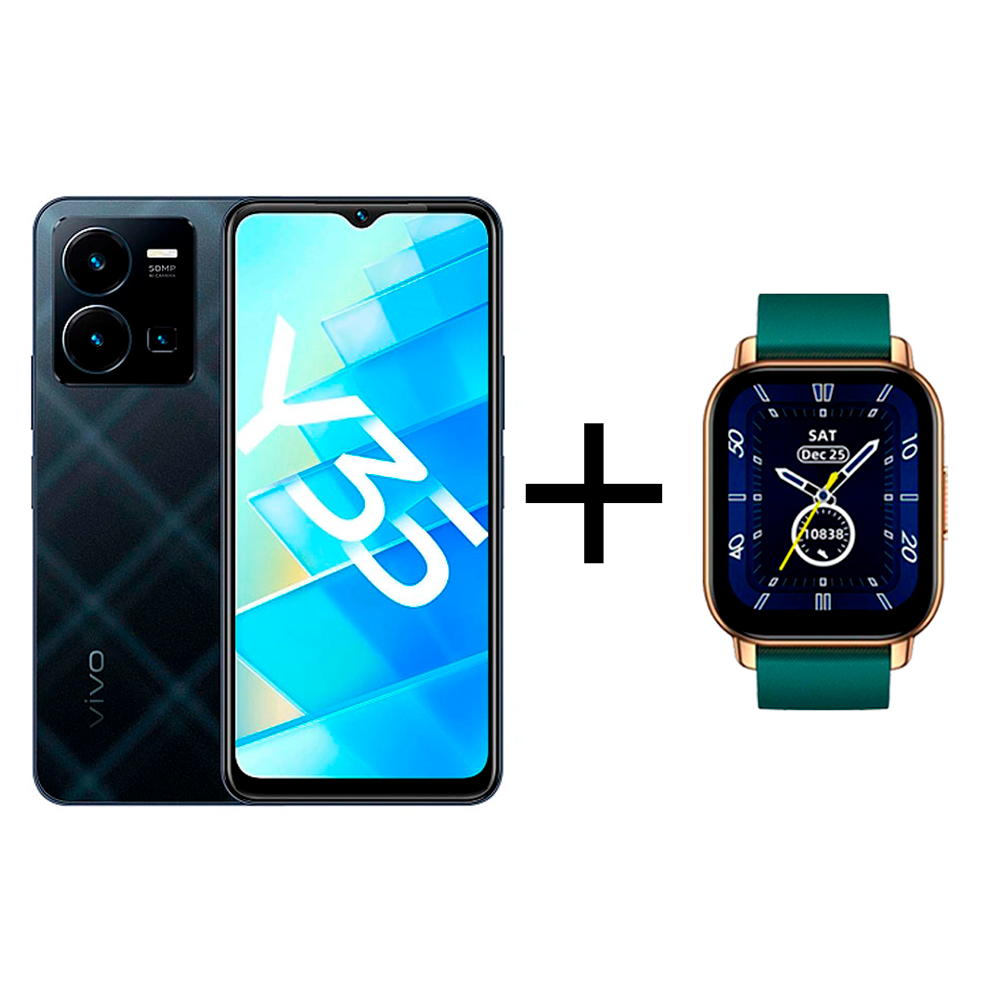 

Смартфон Vivo Y35 4/128Gb Agate Black + Смарт часы vivo Zeblaze Btalk Smart Watch Green