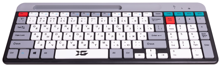 Клавиатура, XG, XK-550OGB, Ультра-тонкая, Беспроводная 2.4ГГц, Bluetooth 5.0, Кол-во стандартных клавиш 104, Анг/Рус/Каз, Серый