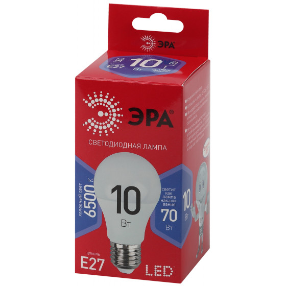 Лампа светодиодная ЭРА red line LED A60-10W-865-E27R Белая