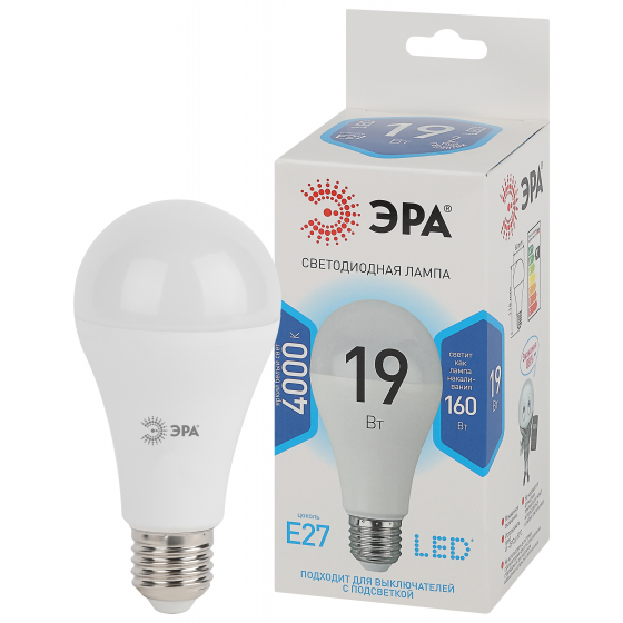 Лампа светодиодная ЭРА standart LED A65-19W-840-E27 Белая