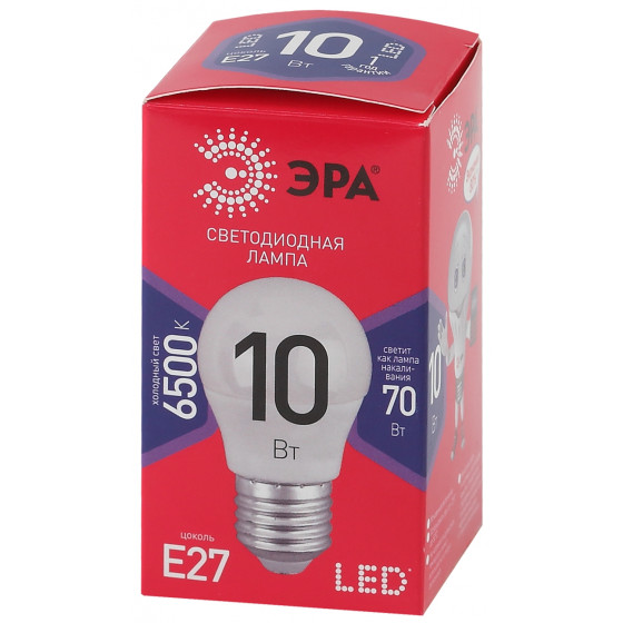 Лампа светодиодная ЭРА red line LED P45-10W-865-E27R Белая