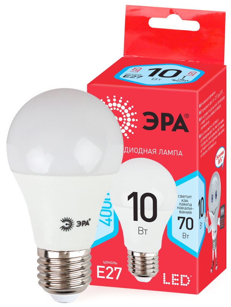 

Лампа светодиодная ЭРА Eco led A60-10W-840-E27 4000K