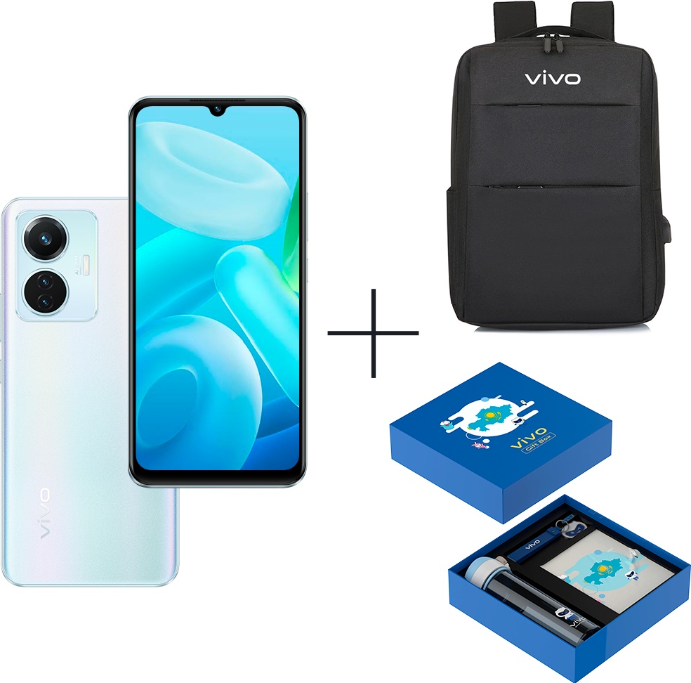 Смартфон Vivo Y55 8/128Gb Ice Dawn + Рюкзак Vivo YL16 + Gift box BTS 2022 Blue - фото 1