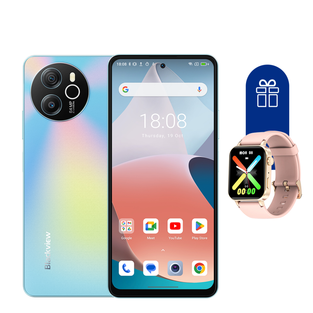 

Смартфон Blackview SHARK 8 8+128GB Blue + Смарт часы Blackview W10 Pink