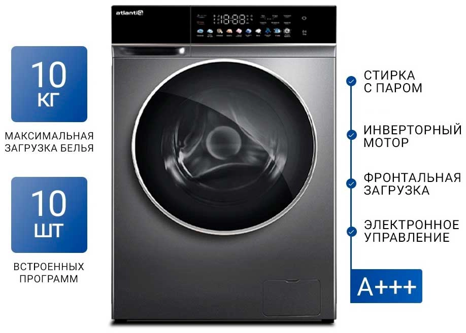 Стиральная машина автомат Atlantiq TGWM 4.10BGR (10 kg) темно-серая + Гладильная система Braun IS9090BK - фото 5