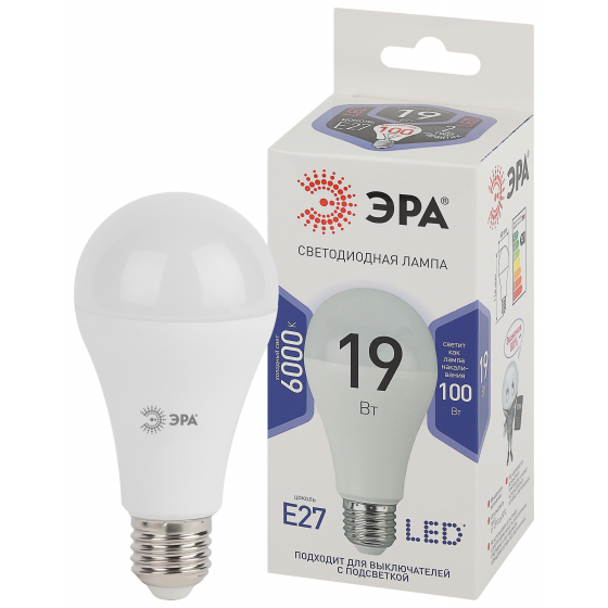 Лампа светодиодная ЭРА standart LED A65-19W-860-E27 Белая	