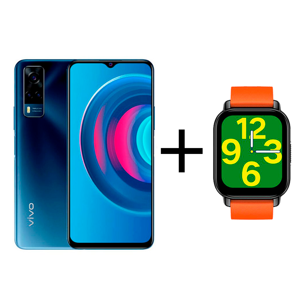 Смартфон Vivo Y53S 8/128Gb Deep Sea Blue + Смарт часы vivo Zeblaze Btalk Smart Watch Orange - фото 1