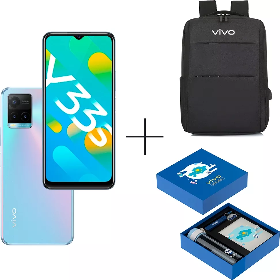 Смартфон Vivo Y33S 4/64Gb Midday Dream + Рюкзак Vivo YL16 + Gift box BTS 2022 Blue - фото 1