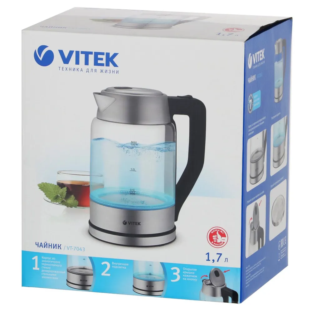 Чайник Vitek VT-7043 прозрачный/черный