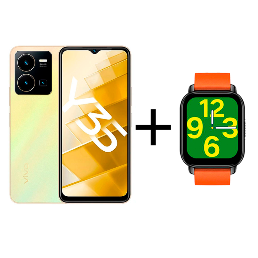 Смартфон Vivo Y35 4/64Gb Dawn Gold + Смарт часы vivo Zeblaze Btalk Smart  Watch Orange: купить в интернет магазине | Tgrad.kz