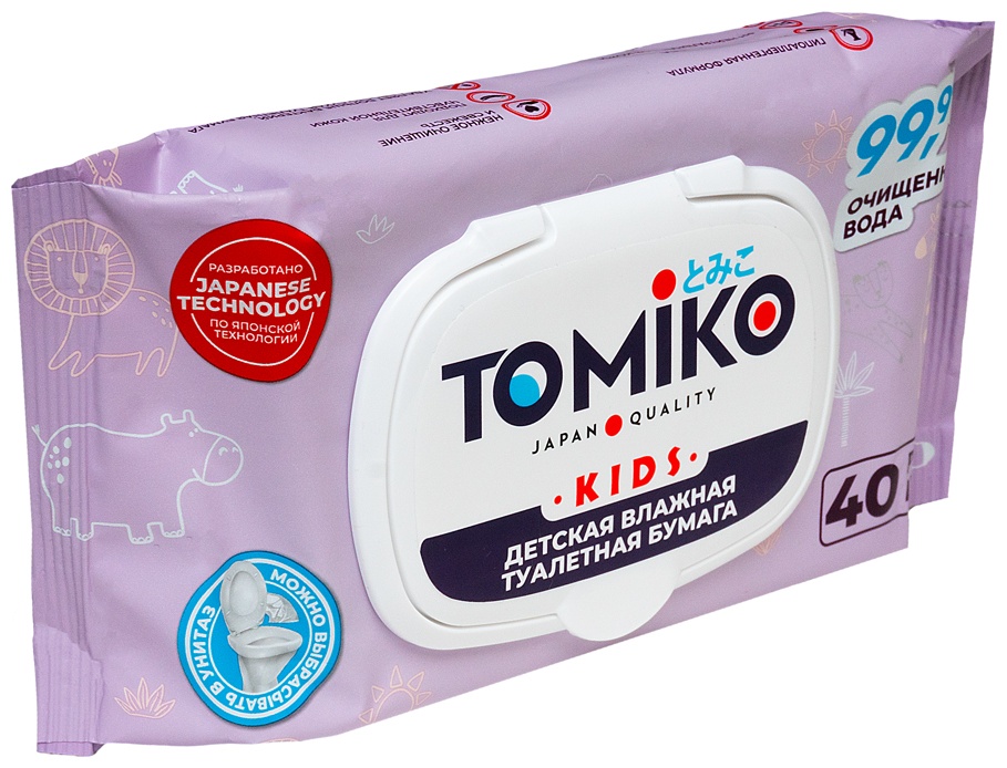 Детская влажная туалетная бумага TOMIKO, уп. 40 шт. - фото 2