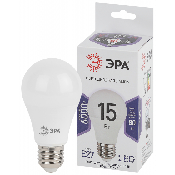 Лампа светодиодная ЭРА standart LED A60-15W-860-E27 Белая