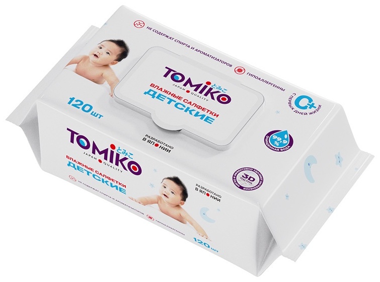 Детские влажные салфетки TOMIKO 120 шт.