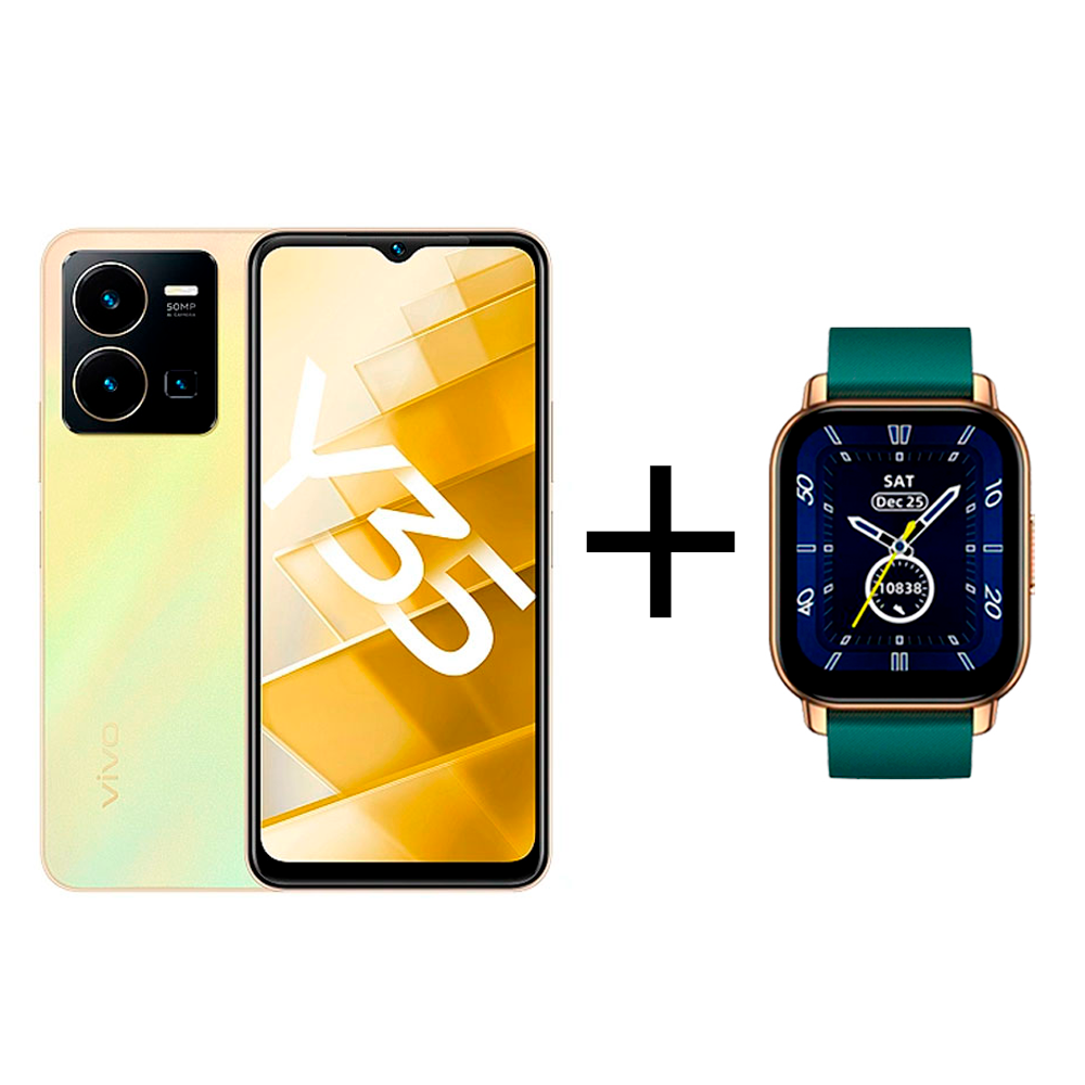 

Смартфон Vivo Y35 4/128Gb Dawn Gold + Смарт часы vivo Zeblaze Btalk Smart Watch Green