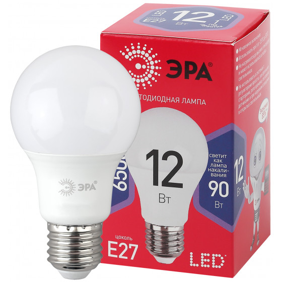 Лампа светодиодная ЭРА red line LED A60-12W-865-E27R Белая