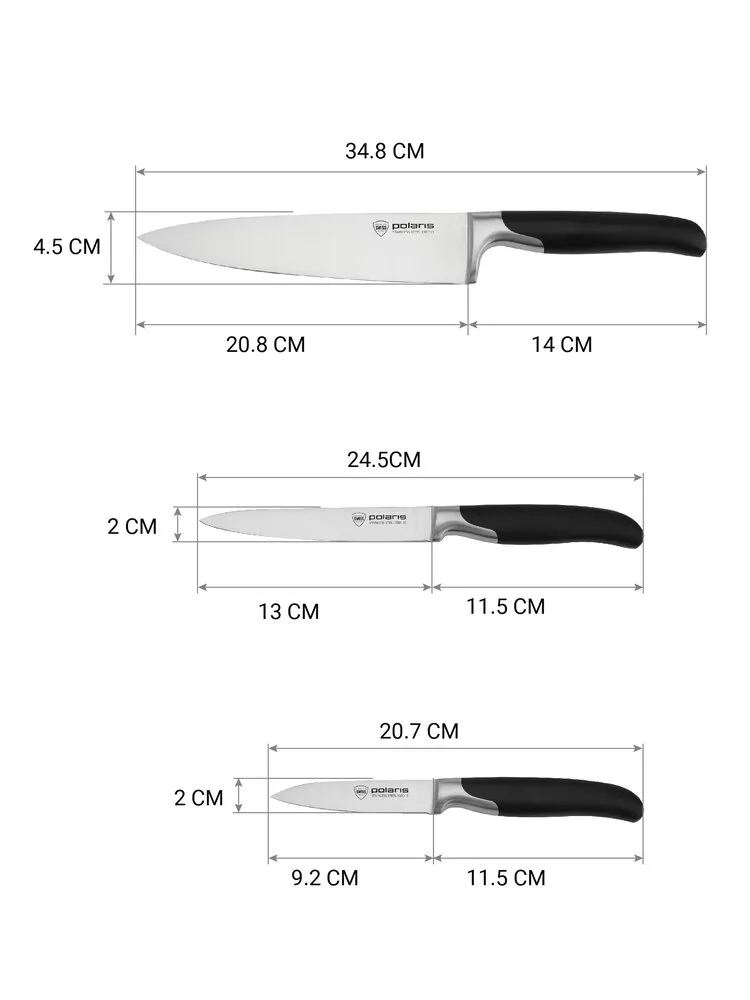 Набор ножей с ножеточкой Polaris Graphit-4SS черный - фото 3