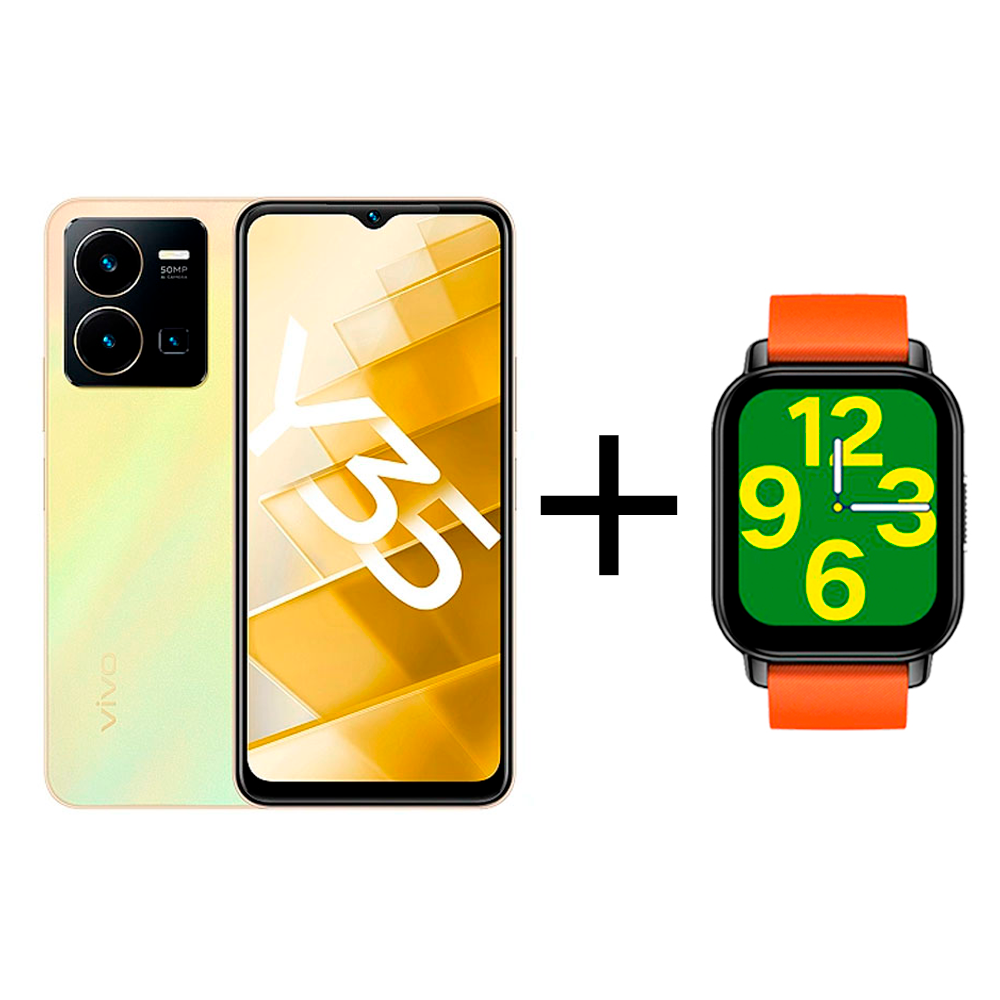 

Смартфон Vivo Y35 4/128Gb Dawn Gold+Смарт часы vivo Zeblaze Btalk Smart Watch Orange
