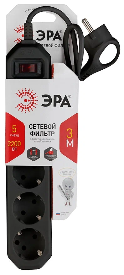 Сетевой фильтр ЭРА USF-5es-3m-B Черный (уцененный товар) - фото 5