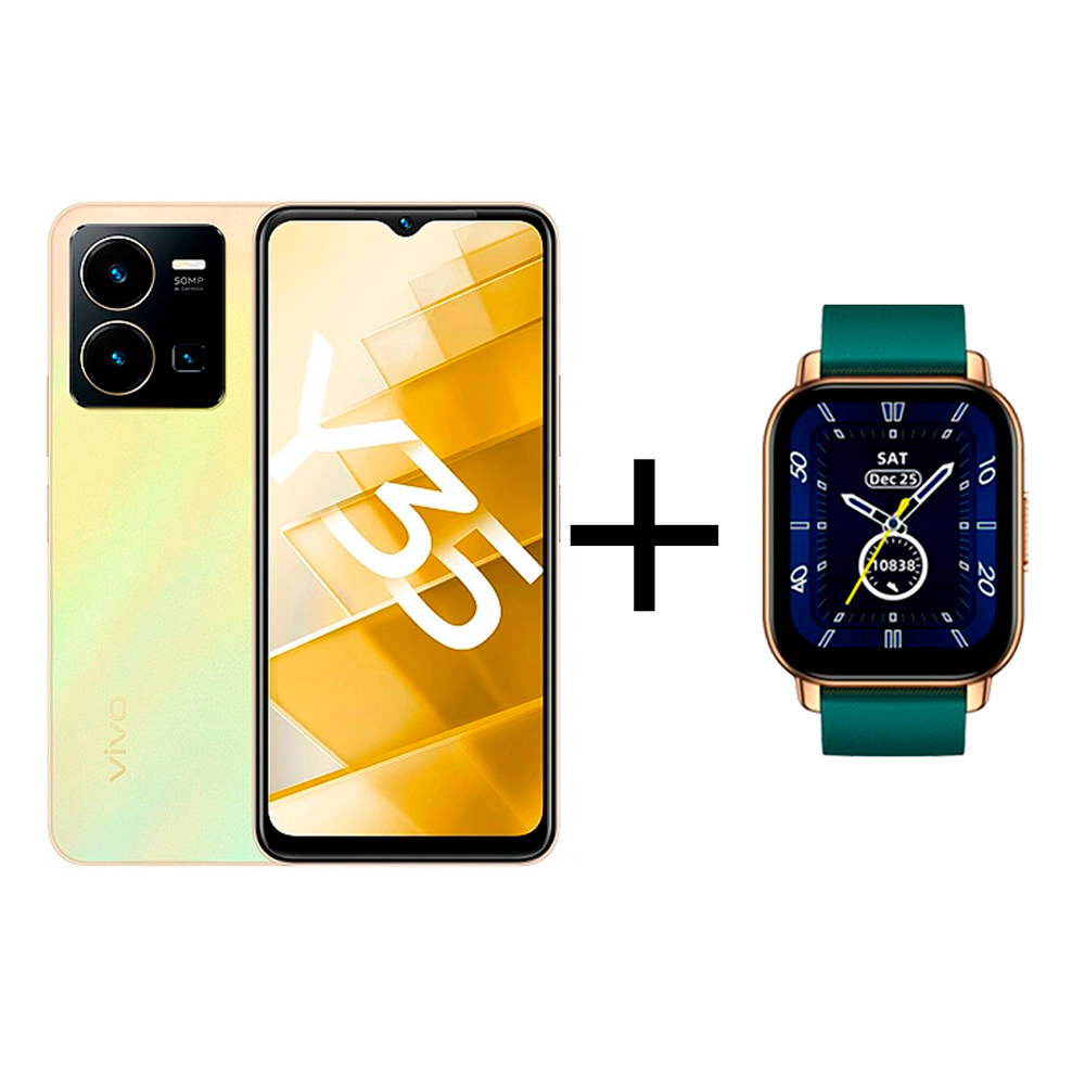 

Смартфон Vivo Y35 4/64Gb Dawn Gold+Смарт часы vivo Zeblaze Btalk Smart Watch Green