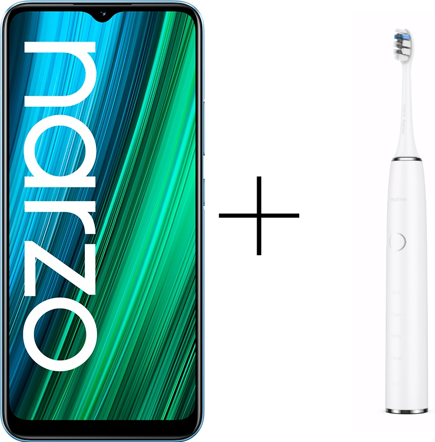 Смартфон Realme Narzo 50A 4/128Gb Oxygen Blue + Realme M1 Sonic Toothbrush белая - фото 1
