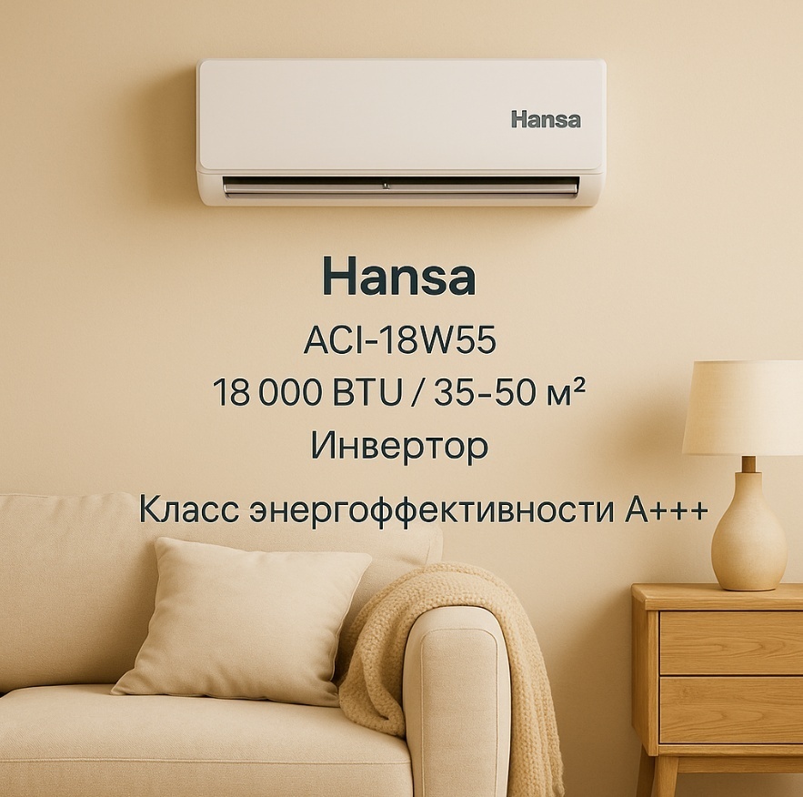 Кондиционер Inverter Hansa ACI-18W55, White, (35–54 м², 18 000 BTU, Ионизация) - фото 8
