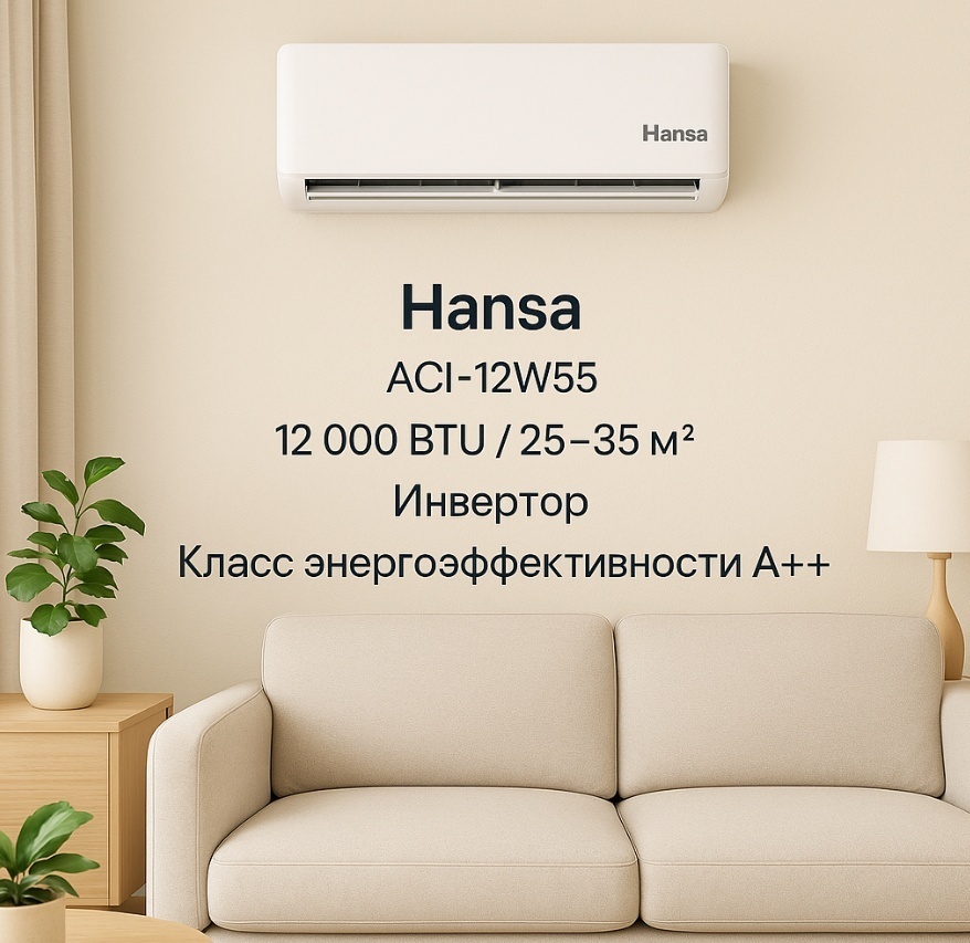 Кондиционер Inverter Hansa ACI-12W55, White, (25–35 м², 12 000 BTU, Ионизация) - фото 8 Кондиционер Inverter Hansa ACI-12W55, White, (25–35 м², 12 000 BTU, Ионизация) - фото 8