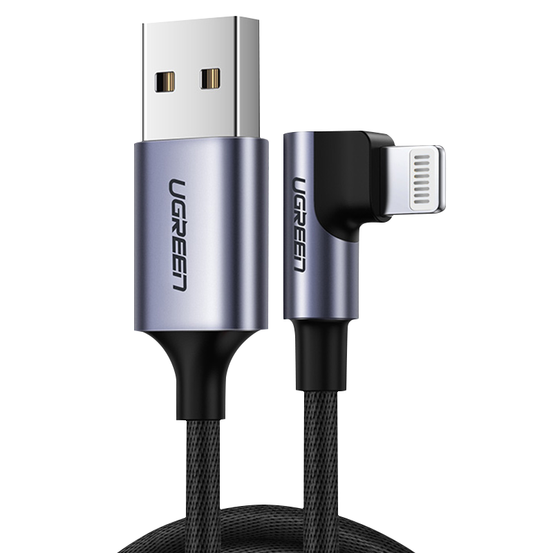 Кабель Ugreen US299 Angled Lightning To USB 2.0 A Male Cable(90° Angle)/Black 1M, 60521