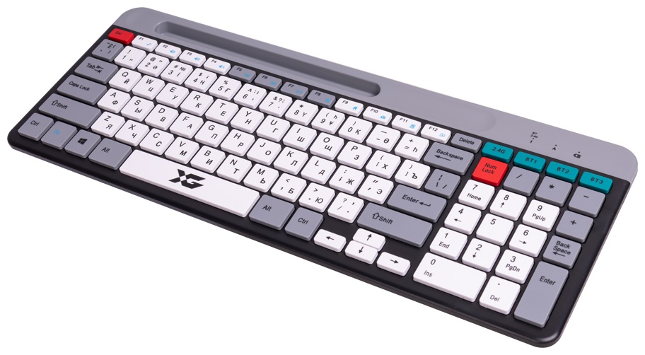 Клавиатура, XG, XK-550OGB, Ультра-тонкая, Беспроводная 2.4ГГц, Bluetooth 5.0, Кол-во стандартных клавиш 104, Анг/Рус/Каз, Серый