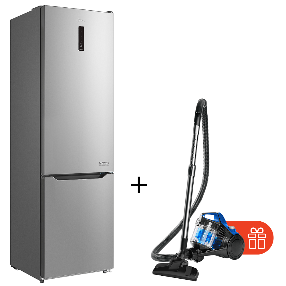 Холодильник Midea MDRB489FGE02O серебристый + Пылесос Midea 15K синий