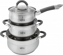 Набор посуды LARA LR02-110 Bell PROMO &lt8 Марта> кастрюля 4.7л, сковорода 24см +сотейник 1.6л